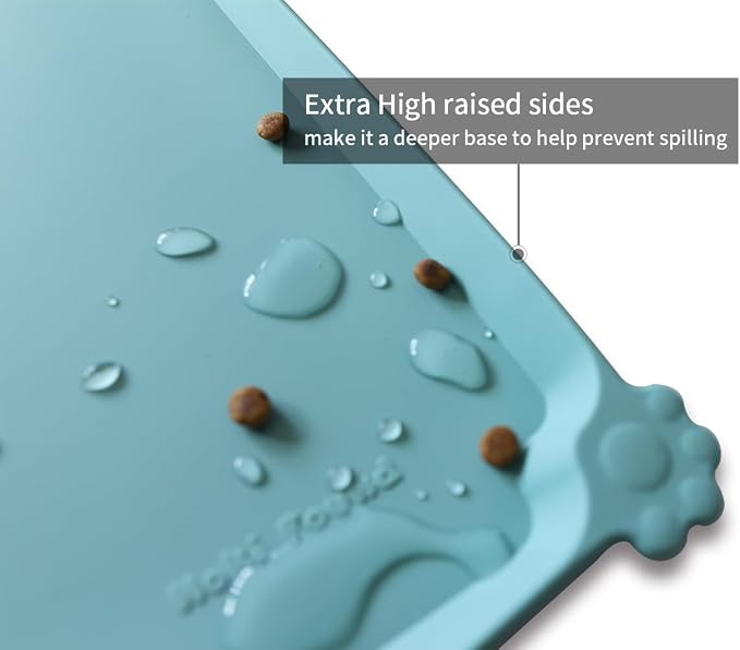 Hoki Found L Silicone Non Slip Pet Food Tray - Dog Cat Bowl Mats - Waterproof Dog Cat Food Mats for Carpet - Light Turquoise - Image 2