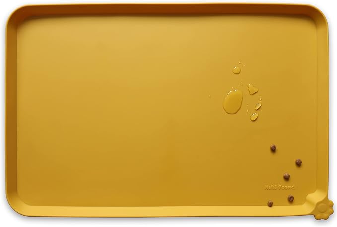 Hoki Found L Silicone Non Slip Pet Feeding Mats - Waterproof Dog Cat Food and Water Mats for Carpet - Honey by Hoki+Found
