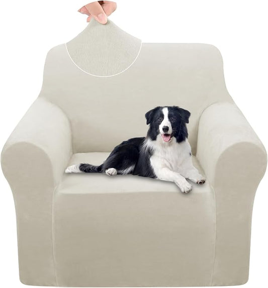 U-NICE HOME Velvet Chair Sofa Covers Stretch Couch Cover Furniture Protector Sofa Slipcover for Dogs (Chair, Beige) by U-NICEHOME