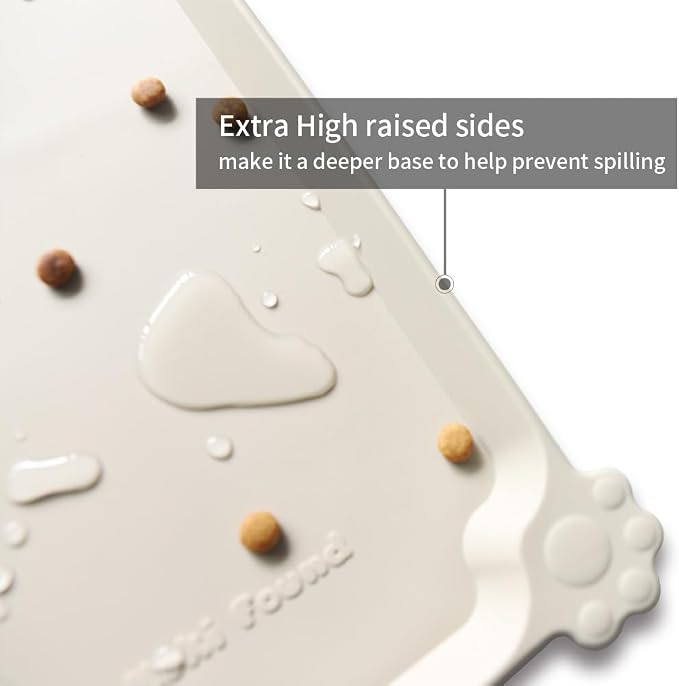 Hoki Found Silicone Pet Food Tray - High-Lips Dog Cat Bowl Mats - Waterproof Dog Cat Food Mats - Colors: Cream Brown - Image 2