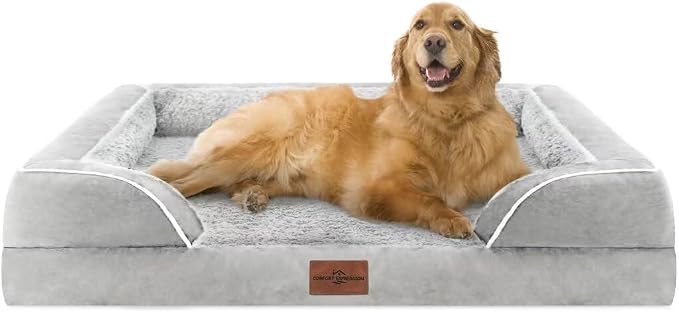 Comfort Expression Orthopedic Dog Bed for Extra Large Dogs with Bolster | Waterproof Dog Couch Bed with Washable Cover & Non-Slip Bottom, Supportive Egg Crate Foam XL Pet Bed, 42x30 Inch by ComfortExpression