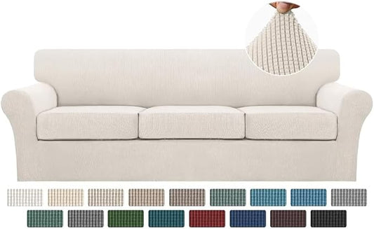 Turquoize 4 Piece Sofa Covers for 3 Cushion Couch Sofa Slipcover Soft Couch Cover for Dogs-Washable Sofa Furniture Covers with 3 Individual Large Cushion Covers, Feature Thick Fabric (XL Sofa, Ivory) by Turquoize