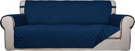 PureFit Reversible Quilted Sofa Cover Dog Couch Covers for Sofa, 66 in | Navy/Navy, Water Resistant Couch Protector, Washable Pet Couch Cover with Non Slip and Elastic Straps For Kids by PureFit