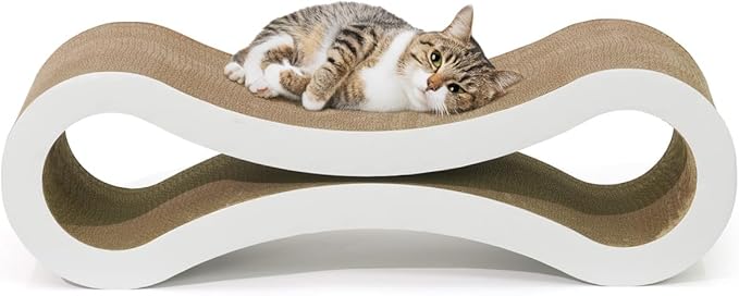 BOWHAUS Infinity Cat Scratcher Lounger, Reversible Scratcher, Durable & Long-Lasting, Cat Cardboard Scratcher, Large Cat Scratching Pad, Scratching Board, Infinity Scratch Pad for Indoor Cats, White by BOWHAUS