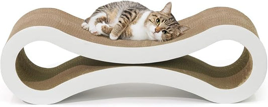BOWHAUS Infinity Cat Scratcher Lounger, Reversible Scratcher, Durable & Long-Lasting, Cat Cardboard Scratcher, Large Cat Scratching Pad, Scratching Board, Infinity Scratch Pad for Indoor Cats, White by BOWHAUS