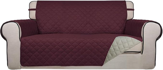 PureFit Reversible Quilted Couch Covers for Dogs Loveseat Sofa Cover 54" | Wine/Beige, Water Resistant Couch Protector, Washable Pet Couch Cover with Non Slip and Elastic Straps For Kids by PureFit