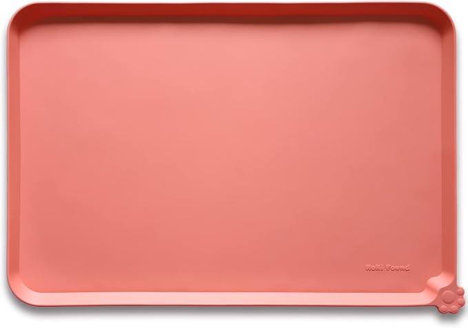 Hoki Found X-Large Silicone Pet Feeding Mats - Non Slip, Waterproof Food & Drink Mats for Dogs, Cats & Carpet - Burnt Coral by Hoki+Found