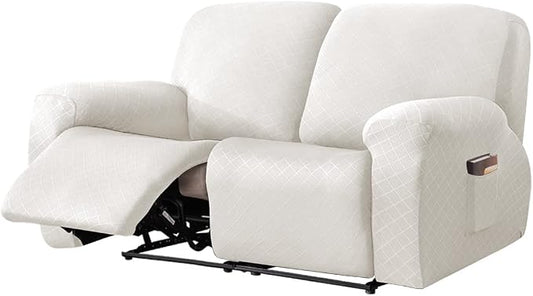 vctops Diamond Recliner Loveseat Slipcover 6-Pieces Stretch Dual Recliner Sofa Covers for 2 Seat Dual Reclining Loveseat Couch Soft Solid Furniture Protector (White,2 Seat) by vctops