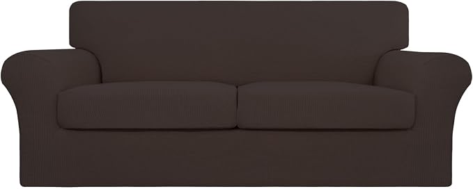 Easy-Going 3 Pieces Stretch Oversized Loveseat Couch Cover for 2 Cushion Couch Sofa Cover for Dogs Washable Sofa Slipcover Elastic Furniture Protector for Pets (Chocolate, Oversized Loveseat) by Easy-Going