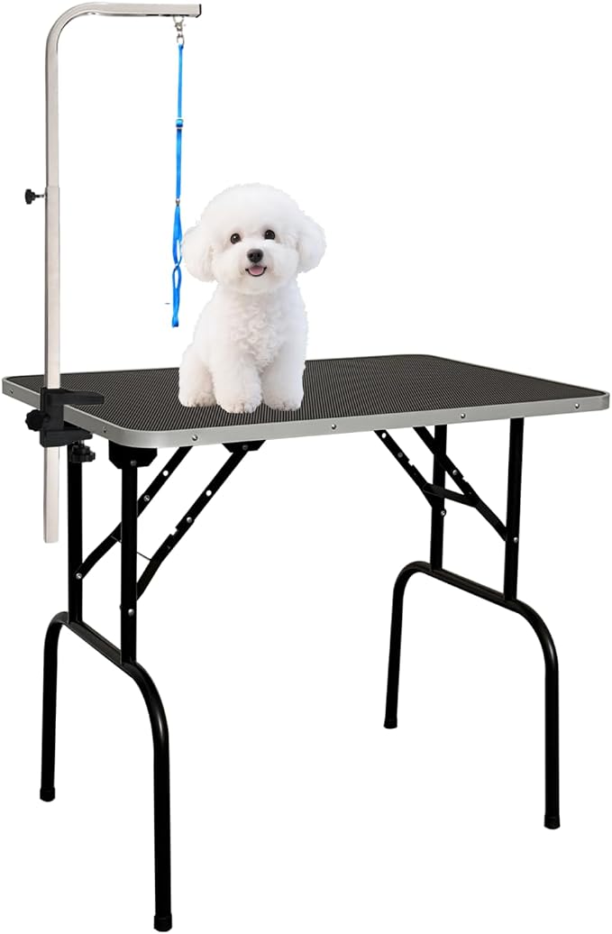 30-inch Foldable Dog Grooming Table - Heavy Duty Iron Pet Grooming Station with Adjustable Arm & Noose, Portable Non-Slip for Small Medium Dogs & Cats, Home & Salon Use - Black by BaoheDC