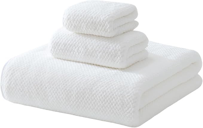 30x60 Inches Extra Large Bath Towels Set Super Soft Absorbent Luxury Microfiber Towels for Bathroom (White, 3PCS) by Akzpe