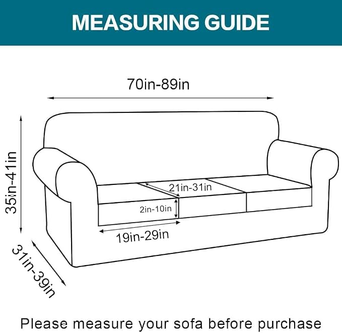 Turquoize 4 Piece Sofa Covers for 3 Cushion Couch Sofa Slipcover Soft Couch Cover for Dogs-Washable Sofa Furniture Cover with 3 Individual Cushion Covers (3 Cushion Sofa, Macchiato) - Image 2