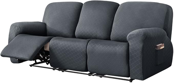 vctops Diamond Recliner Sofa Covers 8-Pieces Stretch Large Couch Covers for 3 Seats Reclining Slipcovers Soft Solid Furniture Protector (Grey,3 Seat) by vctops