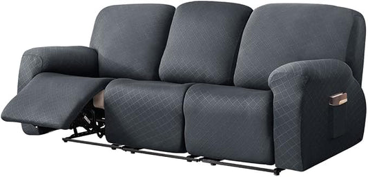 vctops Diamond Recliner Sofa Covers 8-Pieces Stretch Large Couch Covers for 3 Seats Reclining Slipcovers Soft Solid Furniture Protector (Grey,3 Seat) by vctops