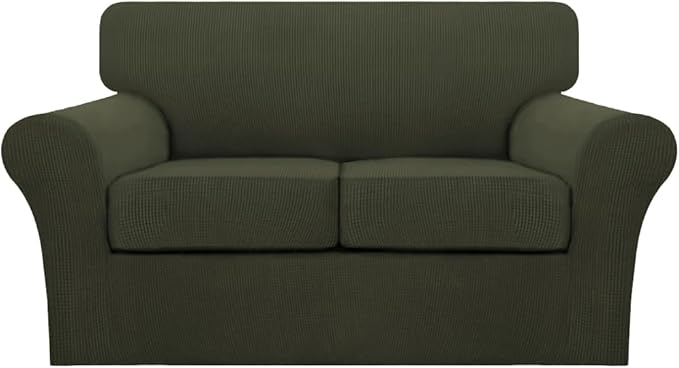 Turquoize 3 Piece Sofa Covers for 2 Cushion Couch Sofa Slipcover Soft Couch Cover for Dogs-Washable Sofa Furniture Cover with 2 Individual Cushion Covers, Thick Jacquard Fabric (Loveseat, Olive) by Turquoize