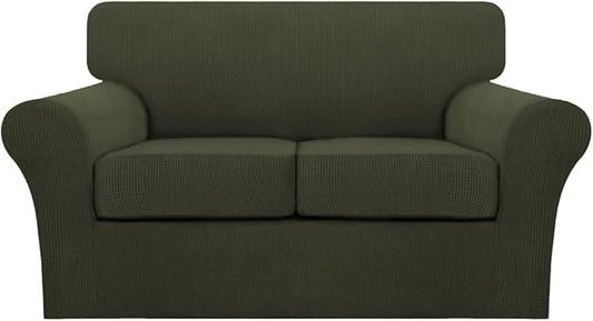 Turquoize 3 Piece Sofa Covers for 2 Cushion Couch Sofa Slipcover Soft Couch Cover for Dogs-Washable Sofa Furniture Cover with 2 Individual Cushion Covers, Thick Jacquard Fabric (Loveseat, Olive) by Turquoize