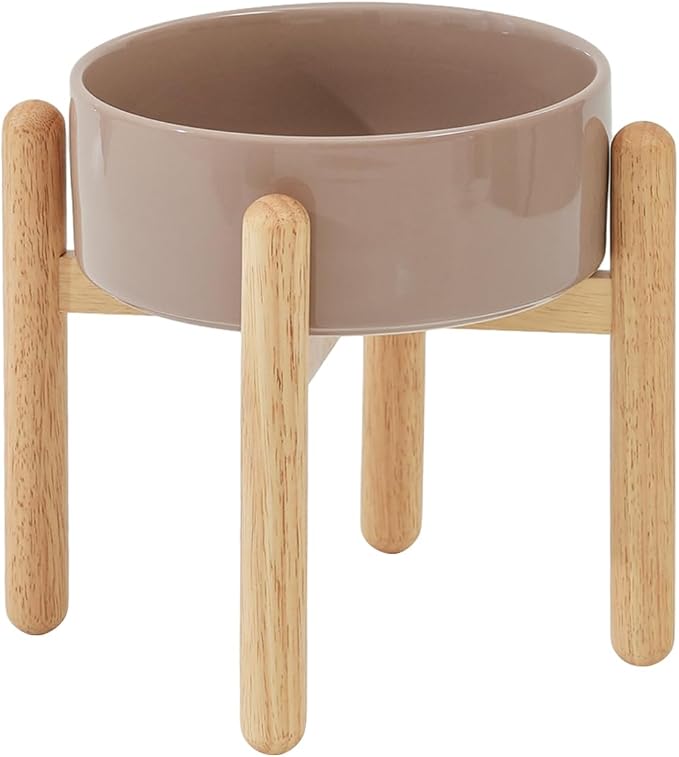 Havniva Elevated Dog Bowls Ceramic Dog Bowls with Stand, Dog Food Bowl | 8.3” Raised Dog Bowls with Non-Slip Wood Stand, Dog Food and Water Bowl Set, Dog Feeding Bowls for Large Dogs by Havniva