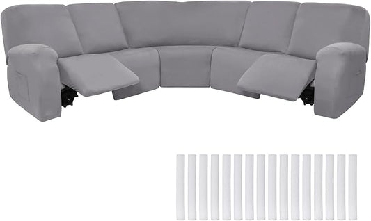Peryiter 7 Pcs L Shape Sectional Recliner Sofa Covers 5 Seat Sectional Couch Covers Milk Silk Velvet Stretch Reclining Sofa Slipcover Furniture Protector for Living Room(Light Gray,Milk Silk) by Peryiter