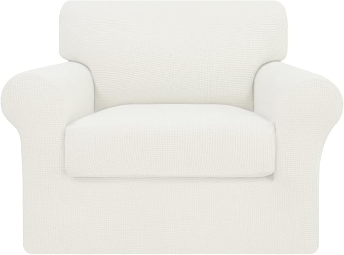 Easy-Going 2 Pieces Stretch Couch Cover Sofa Cover for Dogs Washable Sofa Slipcover for Separate Cushion Couch Spandex Jacquard Fabric Elastic Furniture Protector for Pets, Kids (Ivory, Chair) by Easy-Going