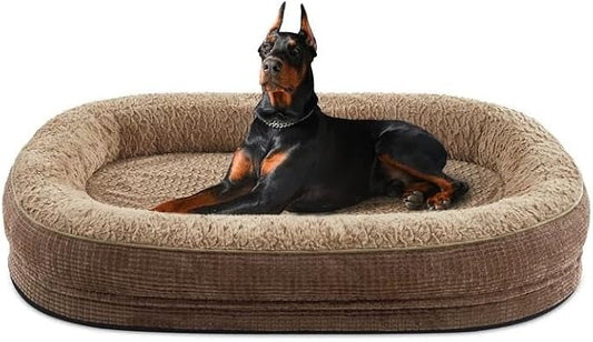 JOEJOY Orthopedic Dog Bed for Extra Large Dogs, XXL Egg-Crate Memory Foam Pet Bed with Bolster Sides, Waterproof Lining, Removable Washable Cover & Non-Slip Bottom, Brown by JOEJOY