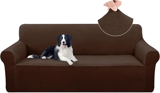 U-NICE HOME Velvet Sofa Covers Stretch Couch Covers for 3 Cushion Couch Furniture Protector Sofa Slipcover (XL Large, Chocolate) by U-NICEHOME