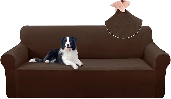 U-NICE HOME Velvet Sofa Covers Stretch Couch Covers for 3 Cushion Couch Furniture Protector Sofa Slipcover (XL Large, Chocolate) by U-NICEHOME