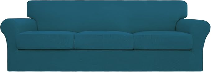 Easy-Going 4 Pieces Stretch Couch Cover Oversized Sofa Cover for Dogs Washable Sofa Slipcover for 3 Separate Cushion Couch Elastic Furniture Protector for Pets, Kids (Peacock Blue, Oversized Sofa) by Easy-Going