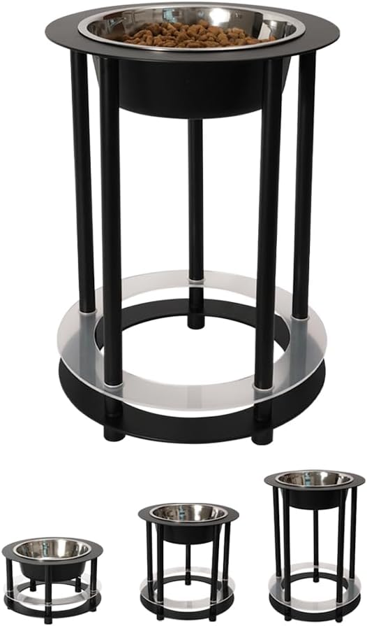 Elevated Dog Bowls, 32oz Stainless Steel Bowl, 3 Height Adjustable Single Dog Bowl Stand Raised Water Feeder for Large, Medium, Small Dog(Bowl Included) - MK2072A(Black) by Petcomo