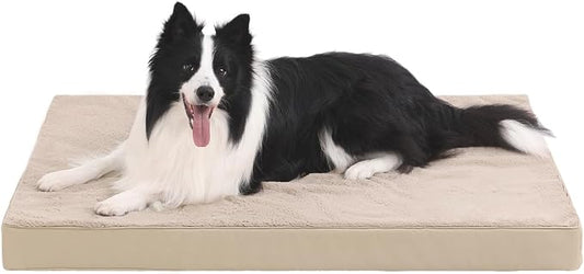 KSIIA Orthopedic Dog Bed for Large Dogs with Waterproof Lining, Khaki,41x27 | Deluxe Soft Plush Dog Crate Bed, Washable Pet Mat with Removable Cover & Egg Crate Foam for Large Dogs Sleeping & Relaxing by KSIIAPetProducts