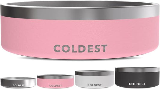 Coldest Dog Bowl - Anti Rust Metal, Non Slip, 3 Layers Insulated Stainless Steel Dog Bowls - Spill Proof & Heavy Duty - Water Bowl for Dogs, Cats & Pets, Dish Washer Safe (42 oz,Cotton Candy Pink) by Coldest
