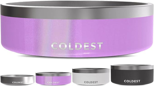 Coldest Dog Bowl - Anti Rust Metal, Non Slip, 3 Layers Insulated Stainless Steel Dog Bowls - Spill Proof & Heavy Duty - Water Bowl for Dogs, Cats, Dish Washer Safe (42 oz, Saturns Purple Glitter) by Coldest