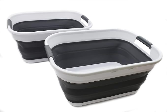 SAMMART 17.5L (4.6 Gallon) Collapsible/Foldable/Pop Up/Portable Washing Tub/Storage Basket, Water Capacity 13.5L/3.5 Gallon (2, White/Grey (Set of 2)) by SAMMART