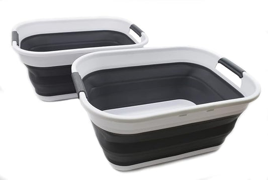 SAMMART 17.5L (4.6 Gallon) Collapsible/Foldable/Pop Up/Portable Washing Tub/Storage Basket, Water Capacity 13.5L/3.5 Gallon (2, White/Grey (Set of 2)) by SAMMART