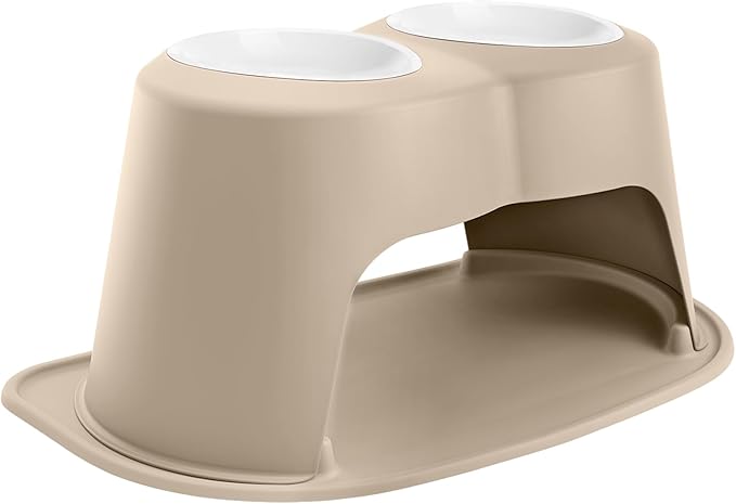 WeatherTech Double High Pet Feeding System w/Plastic Dog/Cat Bowls - 14" High Stand Tan (PDHC9614TNTN) by WeatherTech