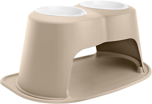 WeatherTech Double High Pet Feeding System w/Plastic Dog/Cat Bowls - 14" High Stand Tan (PDHC9614TNTN) by WeatherTech