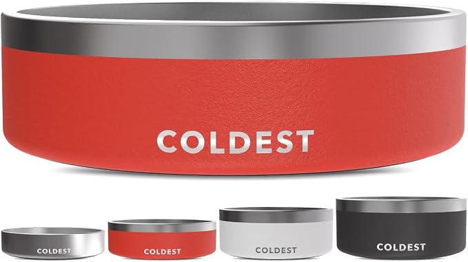 Coldest Dog Bowl - Anti Rust Metal, Non Slip, 3 Layers Insulated Stainless Steel Dog Bowls - Spill Proof & Heavy Duty - Water Bowl for Dogs, Cats & Pets, Dish Washer Safe (42 oz, Crimson Red) by Coldest