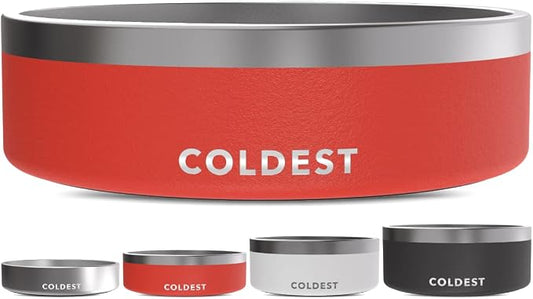 Coldest Dog Bowl - Anti Rust Metal, Non Slip, 3 Layers Insulated Stainless Steel Dog Bowls - Spill Proof & Heavy Duty - Water Bowl for Dogs, Cats & Pets, Dish Washer Safe (42 oz, Crimson Red) by Coldest