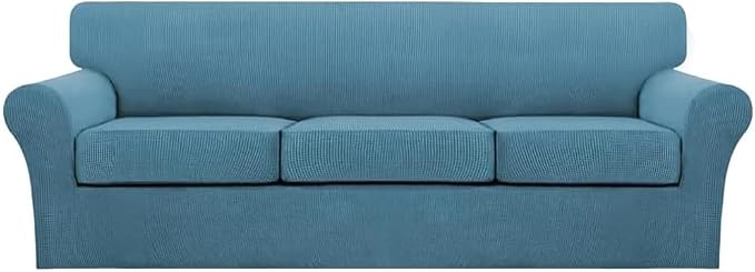 Turquoize 4 Piece Sofa Covers for 3 Cushion Couch Sofa Slipcover Soft Couch Cover for Dogs Washable Furniture Cover with 3 Individual Large Cushion Covers Feature Fabric (Large Sofa, Storm Blue) by Turquoize