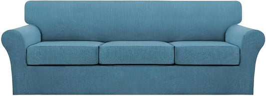Turquoize 4 Piece Sofa Covers for 3 Cushion Couch Sofa Slipcover Soft Couch Cover for Dogs Washable Furniture Cover with 3 Individual Large Cushion Covers Feature Fabric (Large Sofa, Storm Blue) by Turquoize