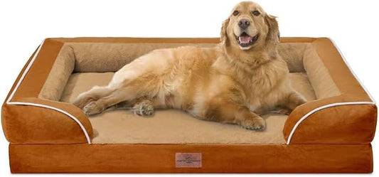 Comfort Expression Orthopedic Dog Bed for Extra Large Dogs with Bolster | Waterproof Dog Couch Bed with Washable Cover & Non-Slip Bottom, Supportive Egg Crate Foam XL Pet Bed, 42x30 Inch by ComfortExpression