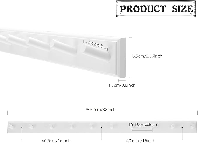 10 Hook Coat Rack Wall Mounted, Long 38 Inches Wooden Wall Coat Hanger with 10 Pegs, 16'' Hole to Hole Wall Coat Hooks for Hanging Towels, Hats, Backpacks, Clothing, Caps (White - Image 3