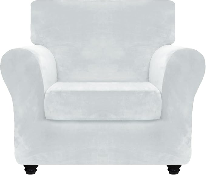 ZNSAYOTX Luxury Velvet Chair Slipcovers with Arm 2 Piece Stretch Chair Covers for Living Room Thick Soft Armchair Slipcover Anti Slip Pet Friendly Furniture Protector (Silver Grey),30"-47"(1 Cushion) by ZNSAYOTX