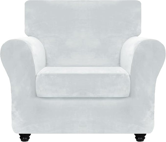 ZNSAYOTX Luxury Velvet Chair Slipcovers with Arm 2 Piece Stretch Chair Covers for Living Room Thick Soft Armchair Slipcover Anti Slip Pet Friendly Furniture Protector (Silver Grey),30"-47"(1 Cushion) by ZNSAYOTX