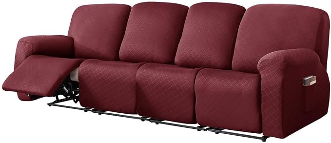 vctops Diamond Recliner Sofa Covers 10-Pieces Stretch Large RV Couch Covers for 4 Seats Reclining Slipcovers Soft Solid Furniture Protector (Wine Red,4 Seat) by vctops