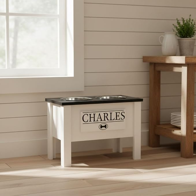 Elevated Dog Bowls for Large Dogs, Personalized Food Stand for Large Breed | Farmhouse Style, Elevated Wood Stand, Storage Container, Stainless Steel Bowls, Raised Anti-Slip Feeder, Made in USA - Image 4