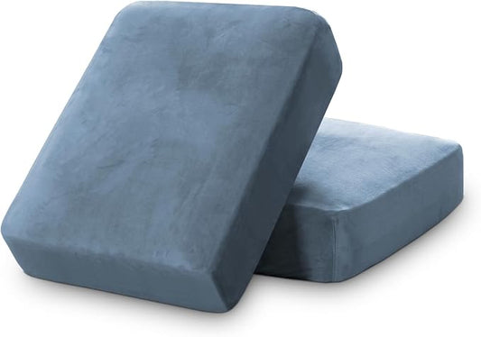PrinceDeco Velvet Stretch Couch Cushion Cover Soft Cushion Slipcover for Chair Loveseat Sofa Furniture Protector Seat Cushion Sofa Cover (Each Width Up to 29.5", Stone Blue) by PrinceDeco