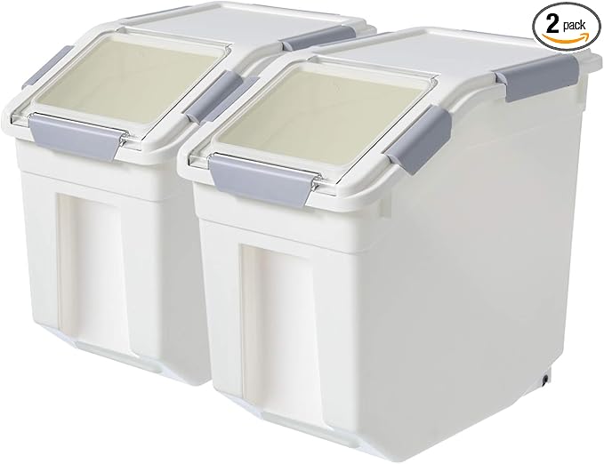 LISM 2 Pack Dog Food Storage Container with Scoop,Large Airtight Pet Dog Food Bin,Container for Dog Treats Rice,Dog Cat Dry Food Bin,Baking Supplies,Flour,Rice,Kitchen Pantry Cereal(25 LB) by Unknown