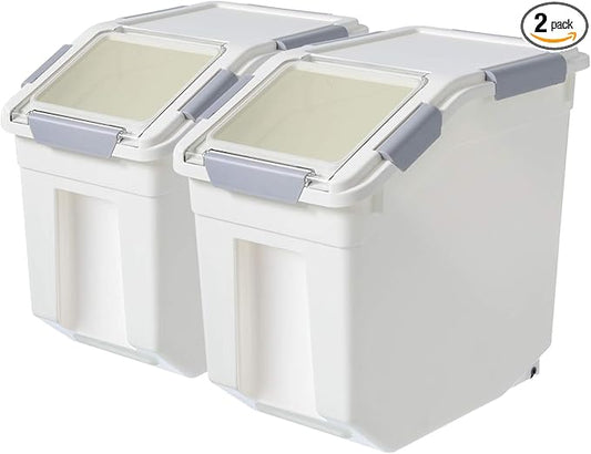 LISM 2 Pack Dog Food Storage Container with Scoop,Large Airtight Pet Dog Food Bin,Container for Dog Treats Rice,Dog Cat Dry Food Bin,Baking Supplies,Flour,Rice,Kitchen Pantry Cereal(15 LB) by Unknown