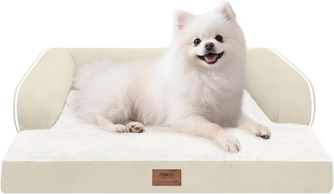 MEKIY Orthopedic Comfy Pet Sofa Dog Bed with Bolster for Small Dogs Cats | Pillow Support for Neck Relief, Egg Crate Foam, Skin-Friendly Surface, Waterproof Liner, Anti-Slip Bottom, 24 x 18 Inch by Mekiy