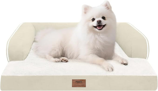 MEKIY Orthopedic Comfy Pet Sofa Dog Bed with Bolster for Small Dogs Cats | Pillow Support for Neck Relief, Egg Crate Foam, Skin-Friendly Surface, Waterproof Liner, Anti-Slip Bottom, 24 x 18 Inch by Mekiy